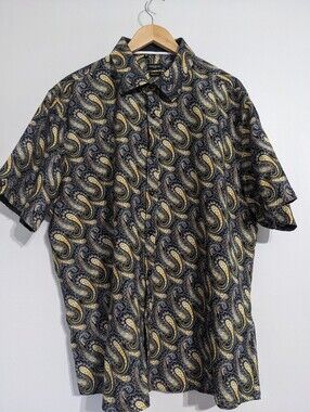 Rosso Milano Italy Shirt Button Down Mens 3XL Short Sleeve Cotton Blend Black